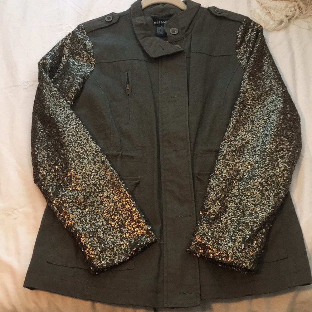 Wet Seal: Glitter Utility Jacket
